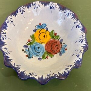 Vestal Alcobaca Hand-Painted Floral Ceramic Small Bowl from Portugal.